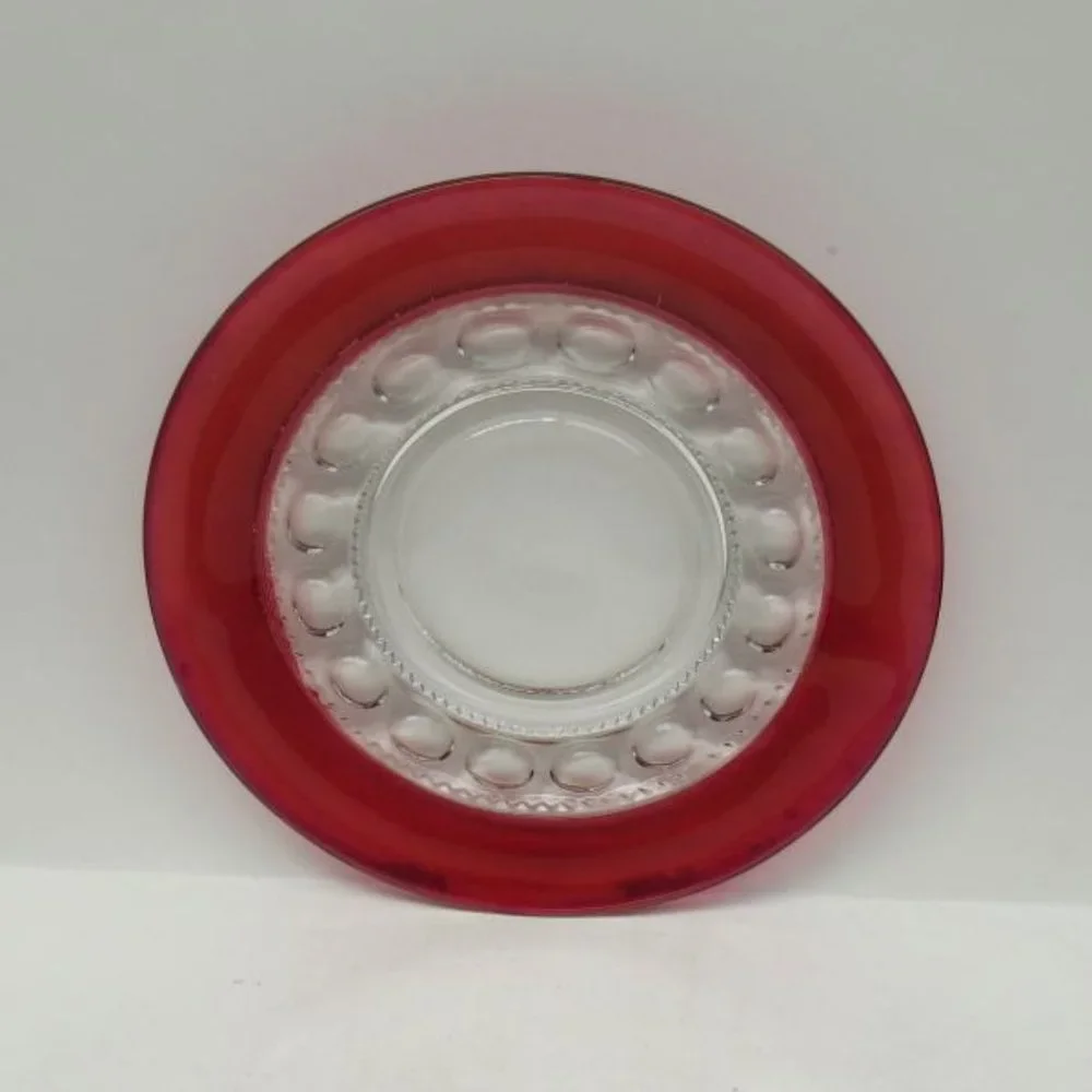 Indiana Glass Crystal Ruby Flashed KINGS CROWN 8 1/4 Inch Salad Plate